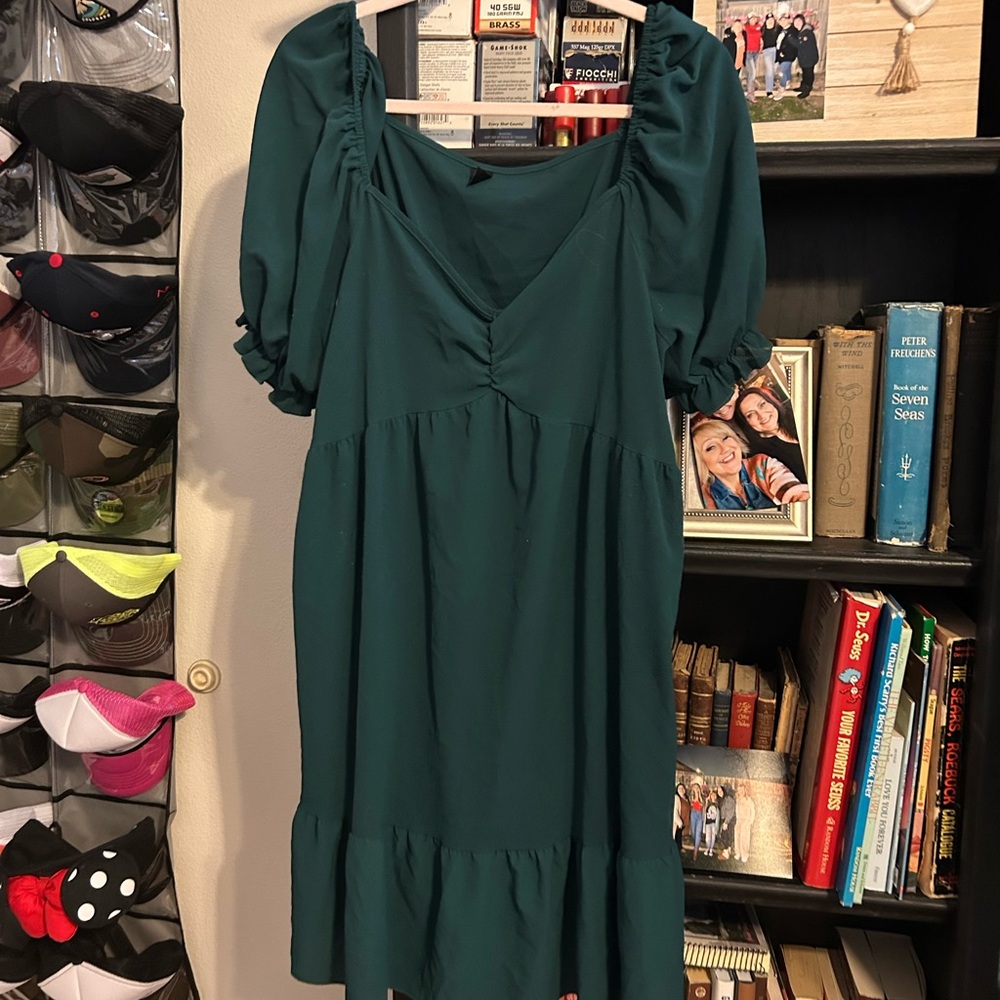 SHEIN Green Puff Sleeve Sundress